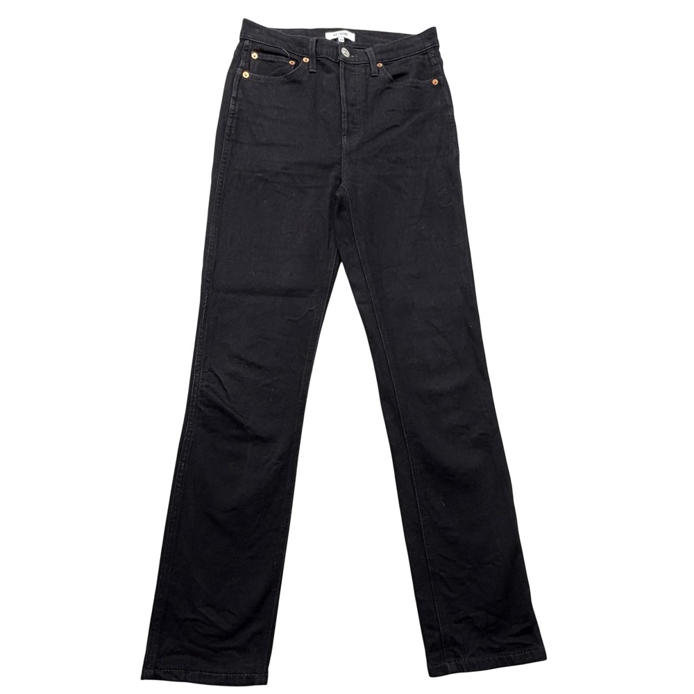 RE/DONE Straight Jeans Womens 27 Jet Black High Rise Stretch Denim 29 Inseam‎